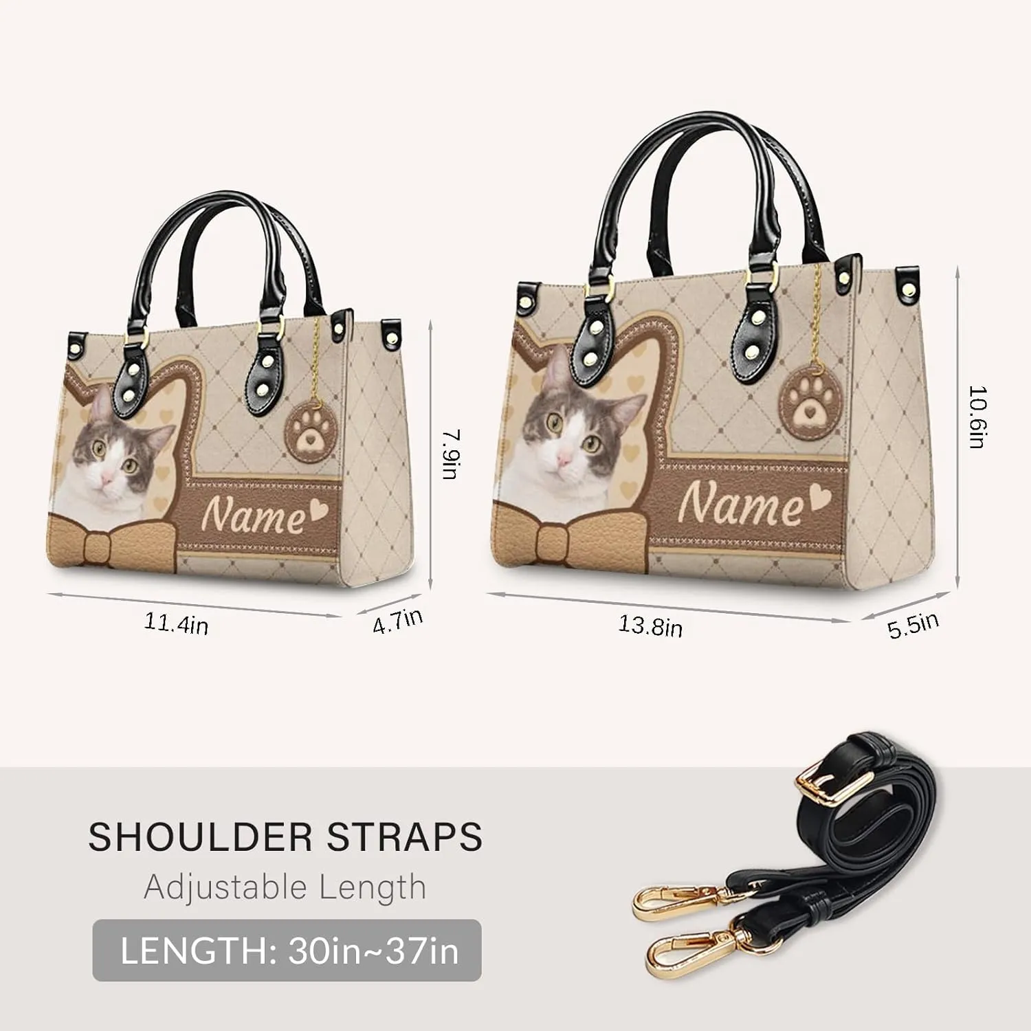 Women Handbag, Fashion Leather Top Handbag, Custom Name Photo Tote Bag, Gift for Mom Teacher Bridesmaid
