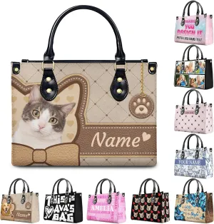 Women Handbag, Fashion Leather Top Handbag, Custom Name Photo Tote Bag, Gift for Mom Teacher Bridesmaid