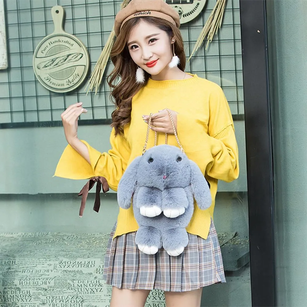 Womens' Plush Cartoon Rabbit Shaped Fluffy Crossbody Faux Fur Bunny Hare Shoulder Bag Knapsack Travel Sling Bag