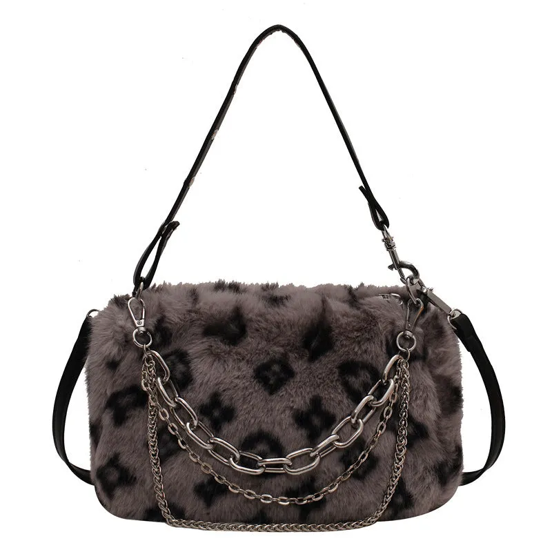 Women's Print Rex Rabbit Fur High-grade Western Style Shoulder Bags