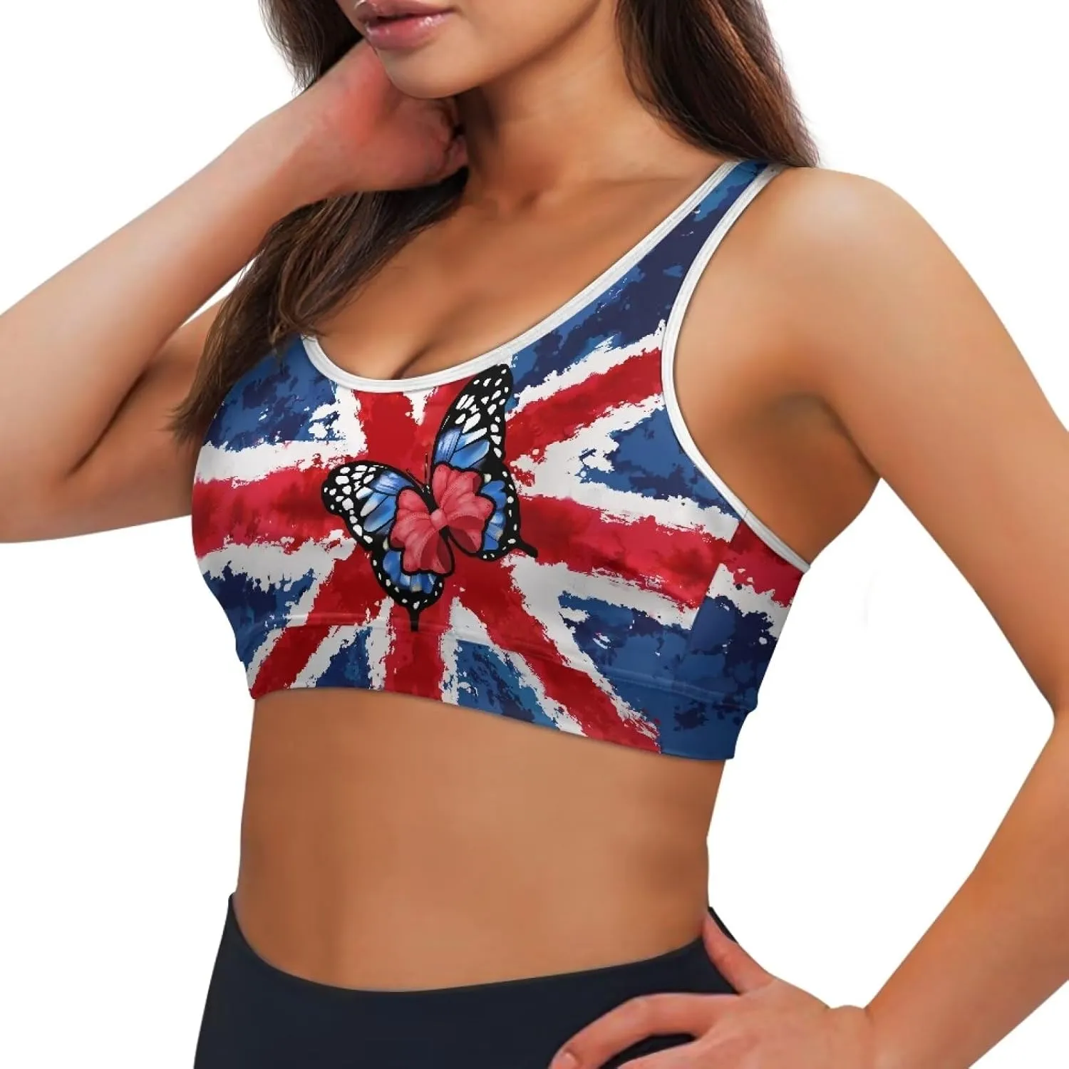Womens Sports Yoga Bra with Built in Bra, Wireless Bra Workout Tops with Pocket at Back, Medium Support Running Bra