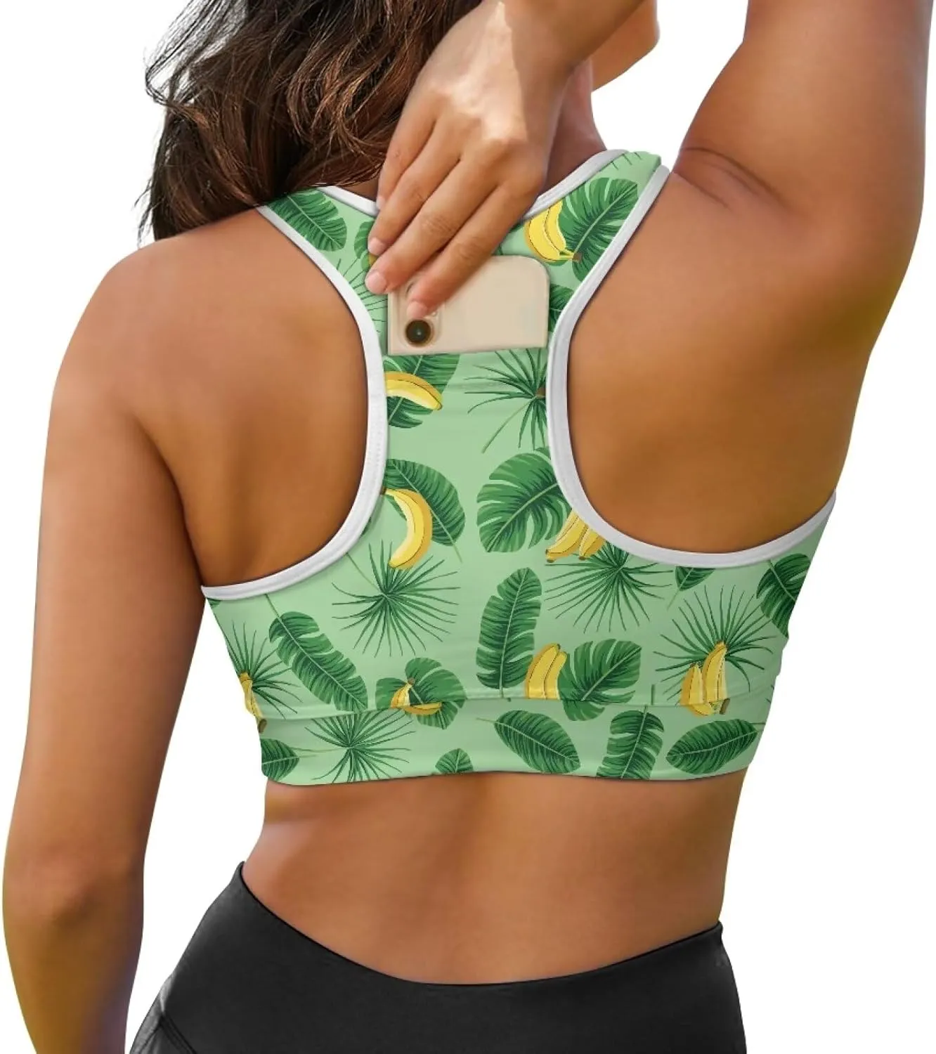 Womens Sports Yoga Bra with Built in Bra, Wireless Bra Workout Tops with Pocket at Back, Medium Support Running Bra