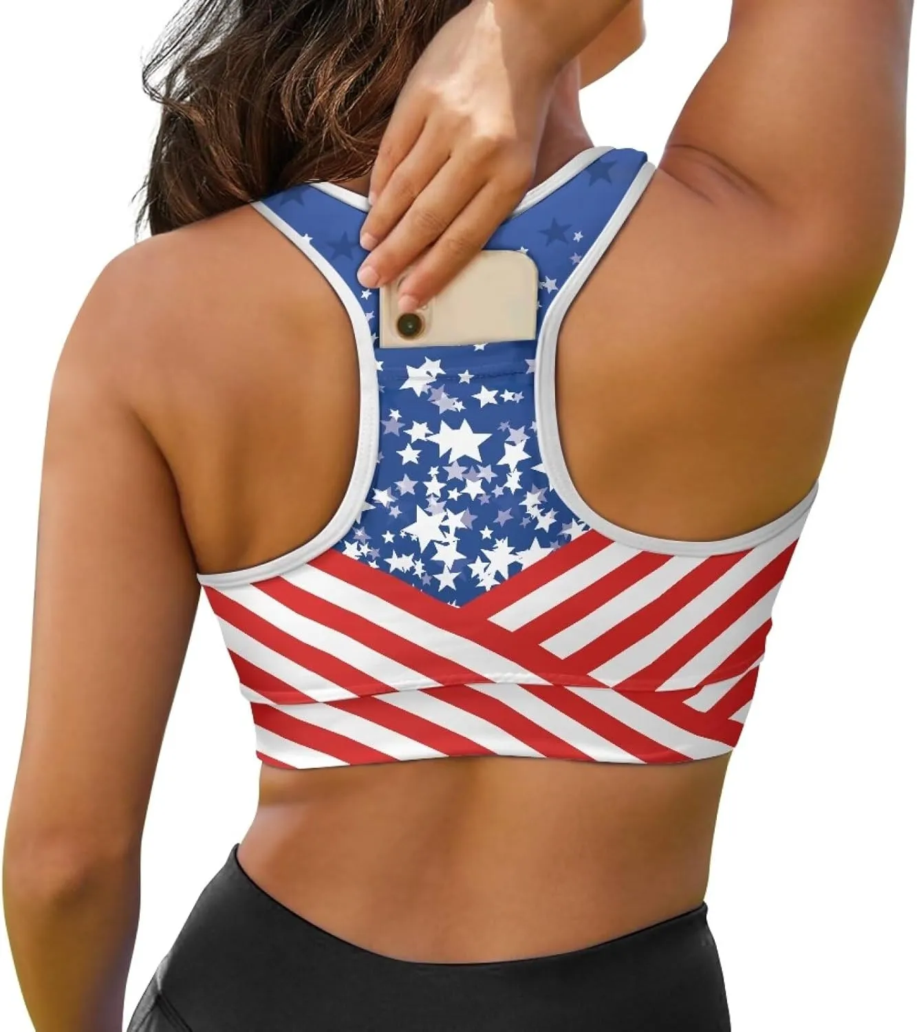 Womens Sports Yoga Bra with Built in Bra, Wireless Bra Workout Tops with Pocket at Back, Medium Support Running Bra