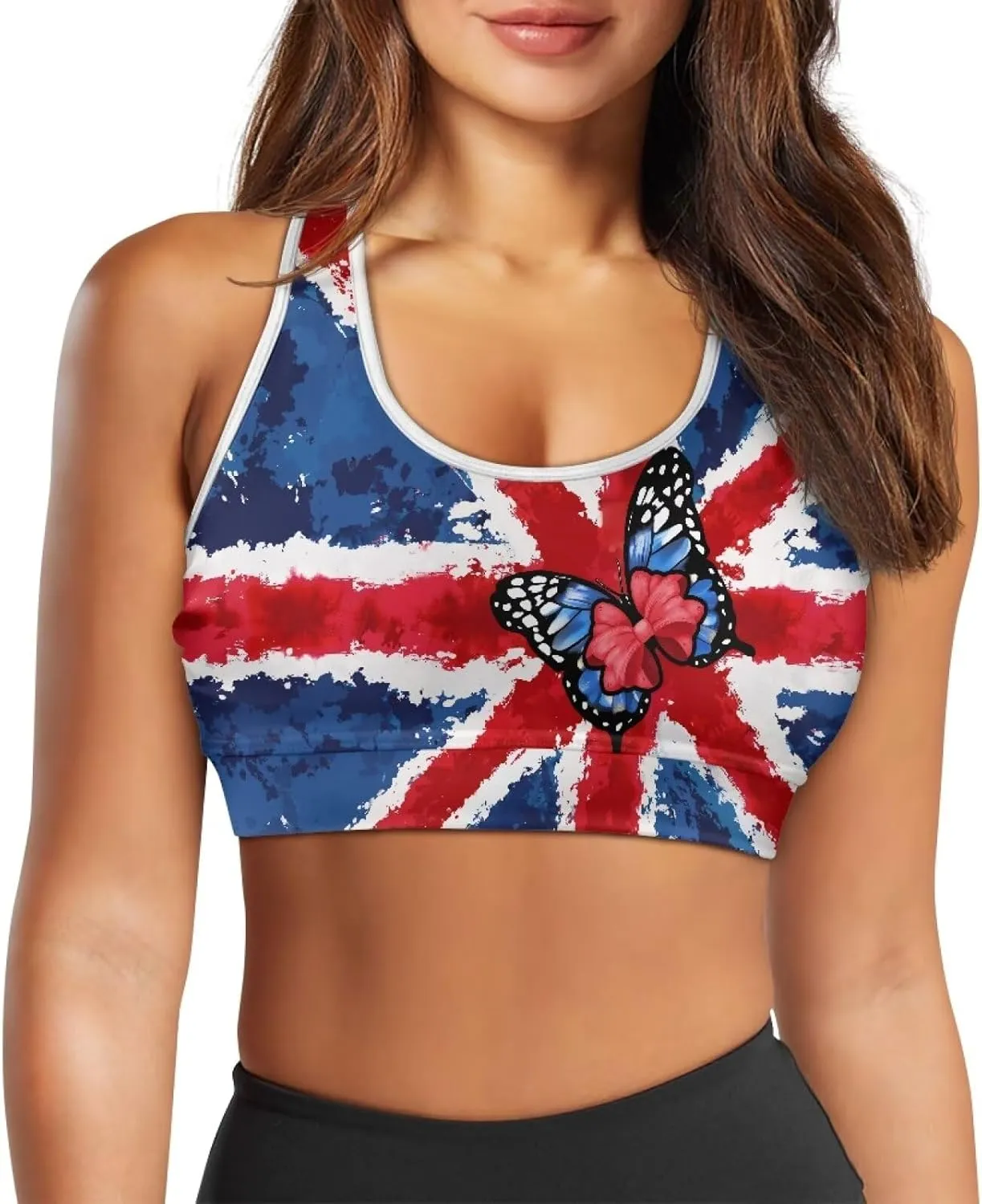 Womens Sports Yoga Bra with Built in Bra, Wireless Bra Workout Tops with Pocket at Back, Medium Support Running Bra