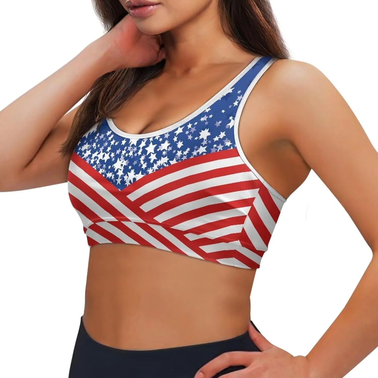 Womens Sports Yoga Bra with Built in Bra, Wireless Bra Workout Tops with Pocket at Back, Medium Support Running Bra