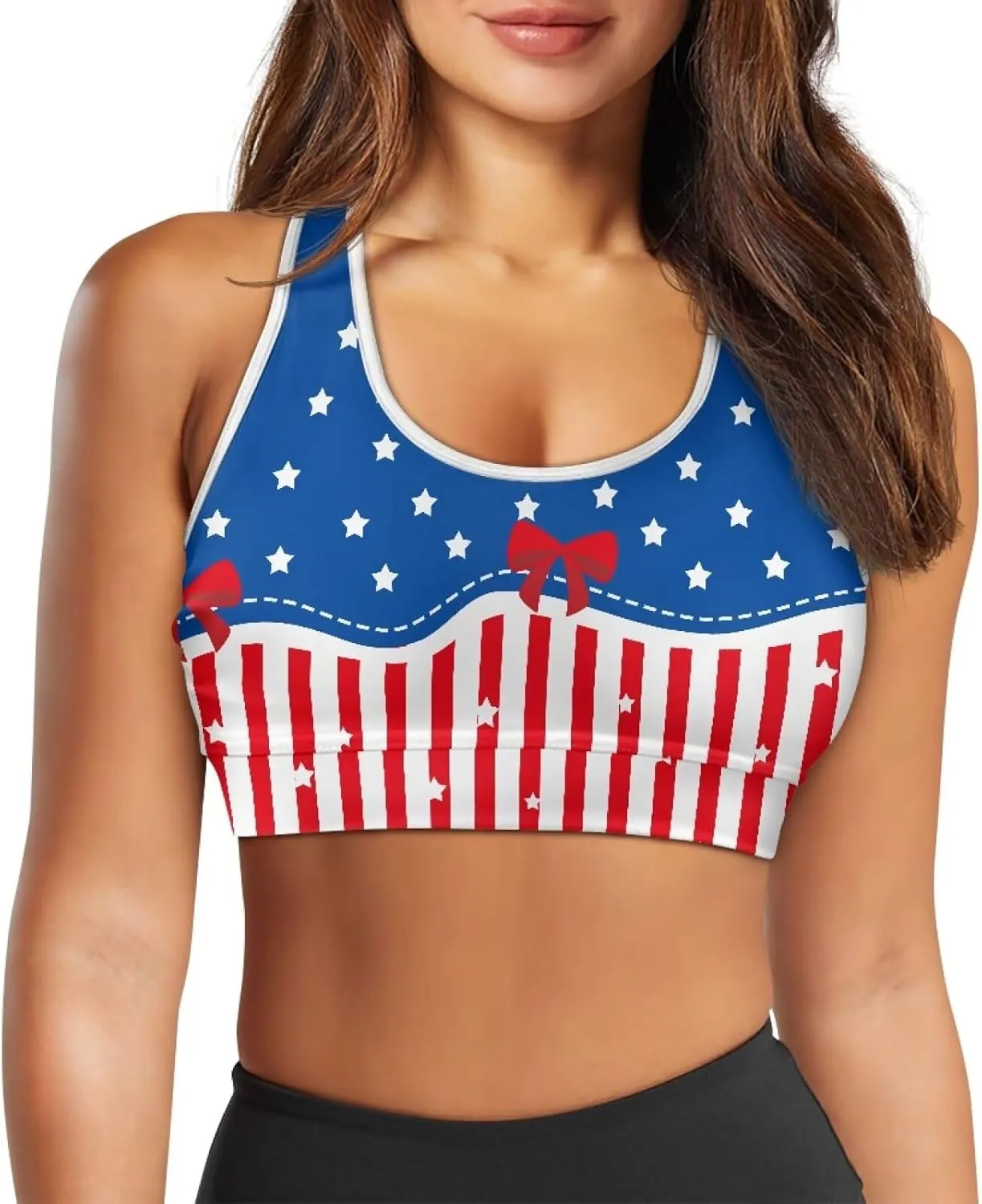 Womens Sports Yoga Bra with Built in Bra, Wireless Bra Workout Tops with Pocket at Back, Medium Support Running Bra