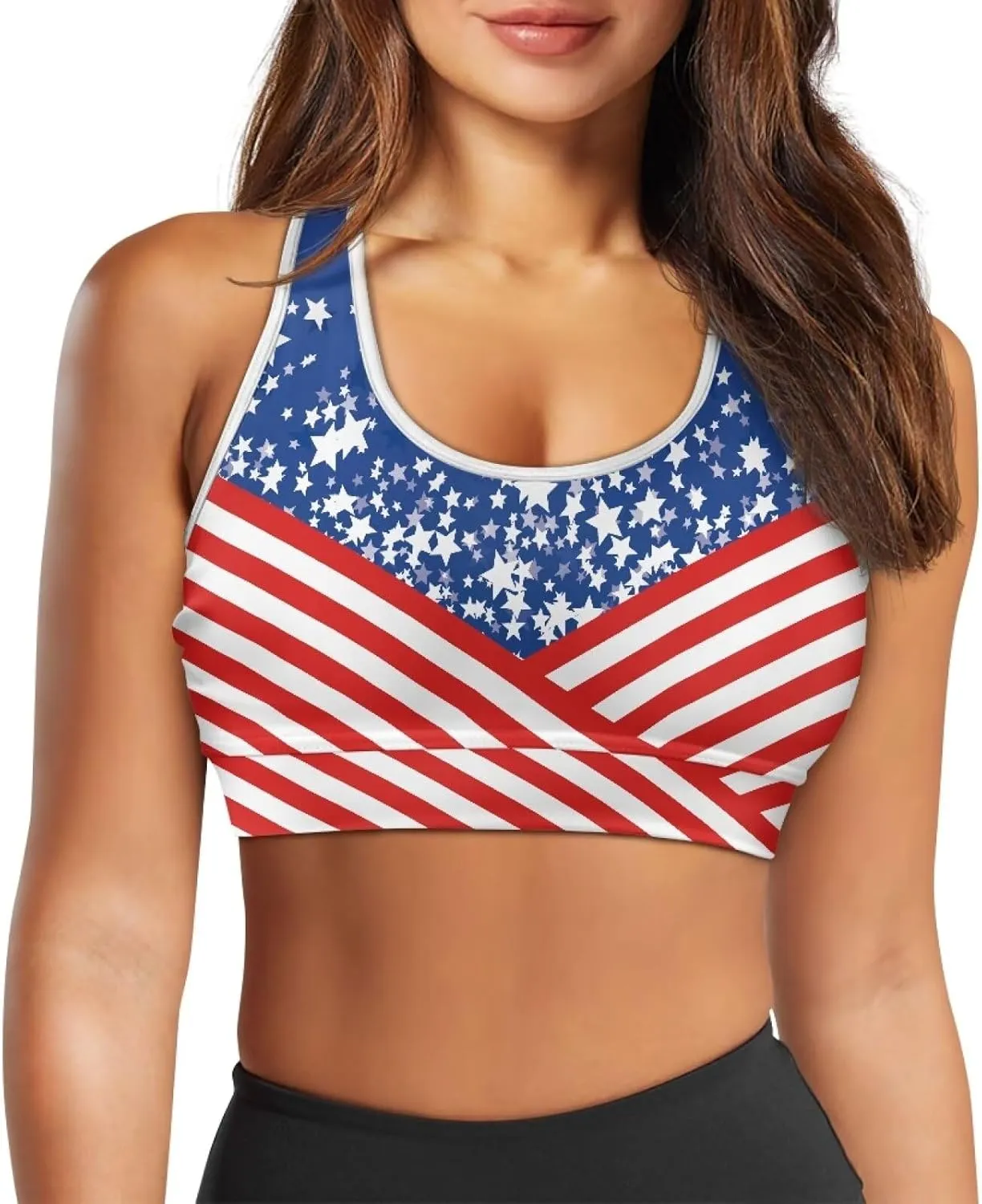 Womens Sports Yoga Bra with Built in Bra, Wireless Bra Workout Tops with Pocket at Back, Medium Support Running Bra