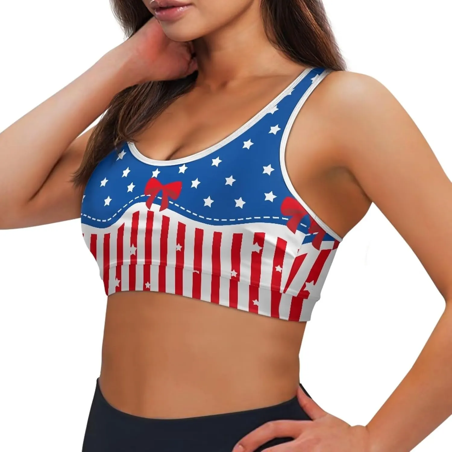 Womens Sports Yoga Bra with Built in Bra, Wireless Bra Workout Tops with Pocket at Back, Medium Support Running Bra