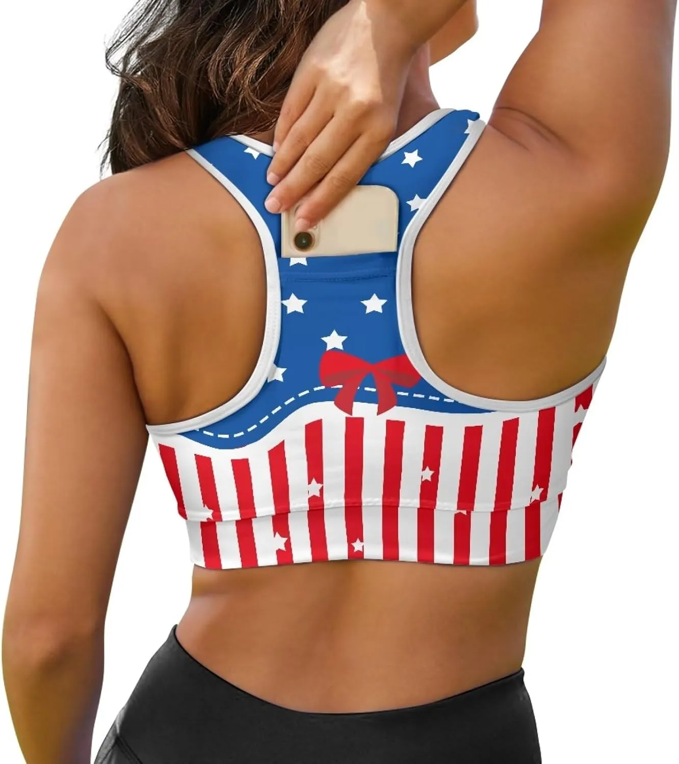 Womens Sports Yoga Bra with Built in Bra, Wireless Bra Workout Tops with Pocket at Back, Medium Support Running Bra