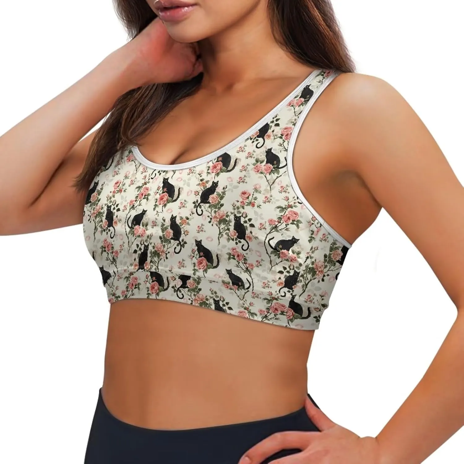 Womens Sports Yoga Bra with Built in Bra, Wireless Bra Workout Tops with Pocket at Back, Medium Support Running Bra