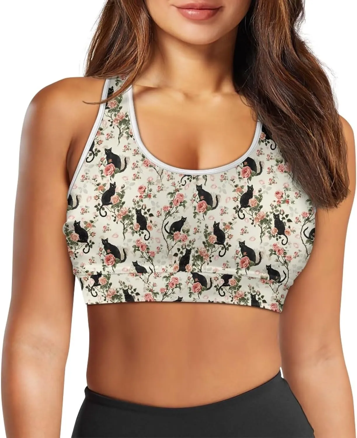 Womens Sports Yoga Bra with Built in Bra, Wireless Bra Workout Tops with Pocket at Back, Medium Support Running Bra
