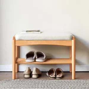 Wood Shoe Storage Bench with Memory Foam Cushion - Elegant Beige Upholstery - Sturdy and Multi-Functional Design for Any Room (Oak)