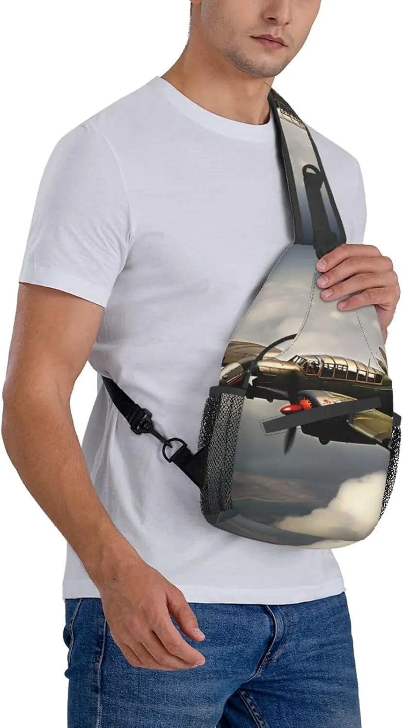 World War 2 Aircraft Airplane High Storage Capacity Chest Bag Diagonally Sling Backpack Crossbody Shoulder Bag For Men Women
