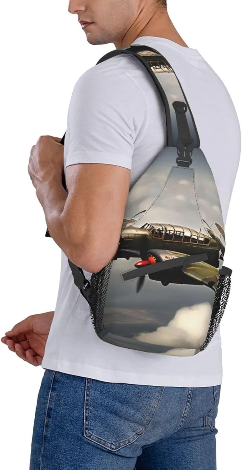 World War 2 Aircraft Airplane High Storage Capacity Chest Bag Diagonally Sling Backpack Crossbody Shoulder Bag For Men Women