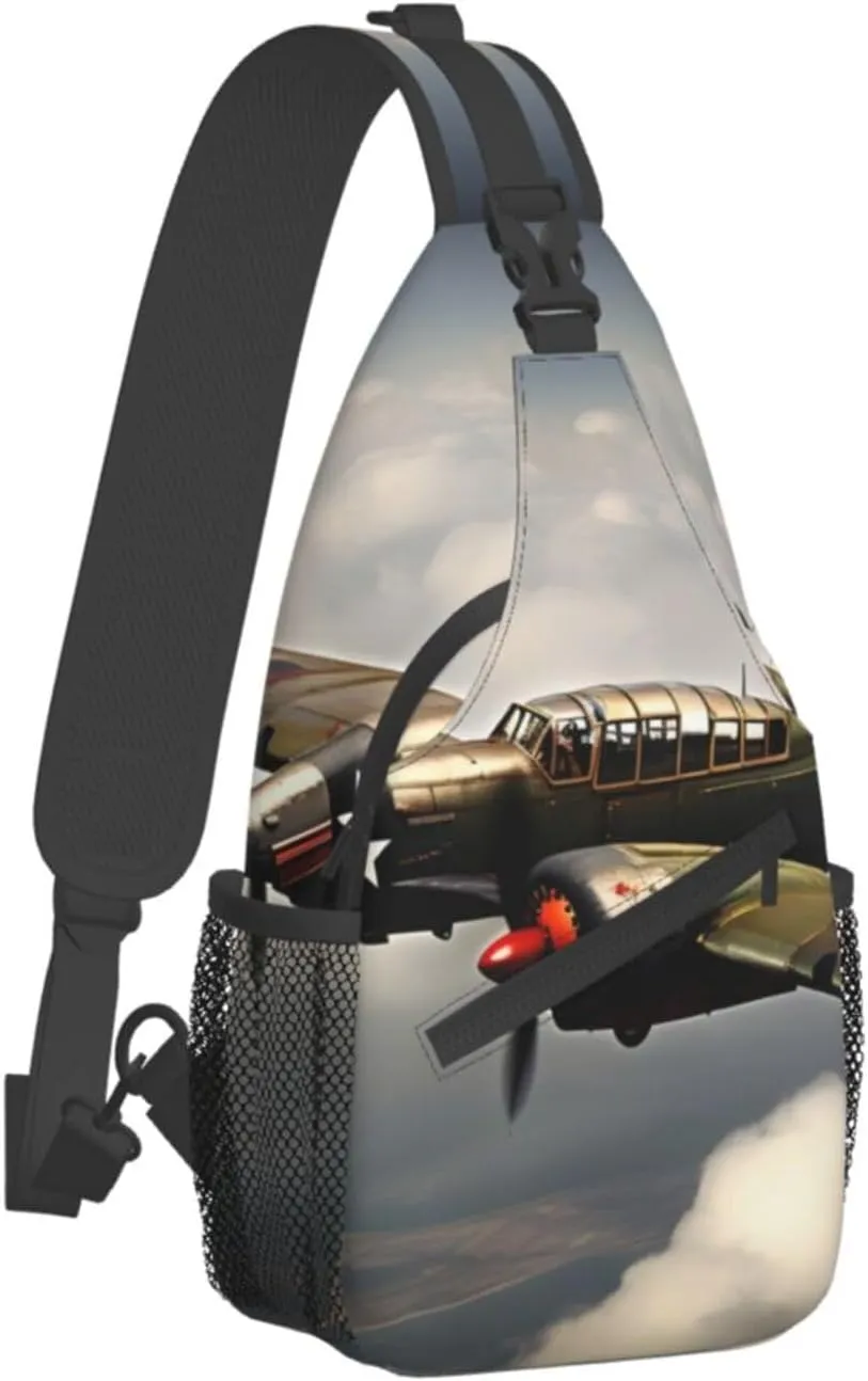 World War 2 Aircraft Airplane High Storage Capacity Chest Bag Diagonally Sling Backpack Crossbody Shoulder Bag For Men Women