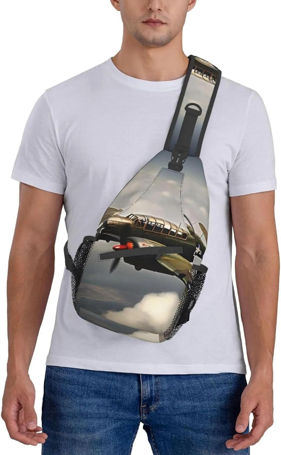 World War 2 Aircraft Airplane High Storage Capacity Chest Bag Diagonally Sling Backpack Crossbody Shoulder Bag For Men Women