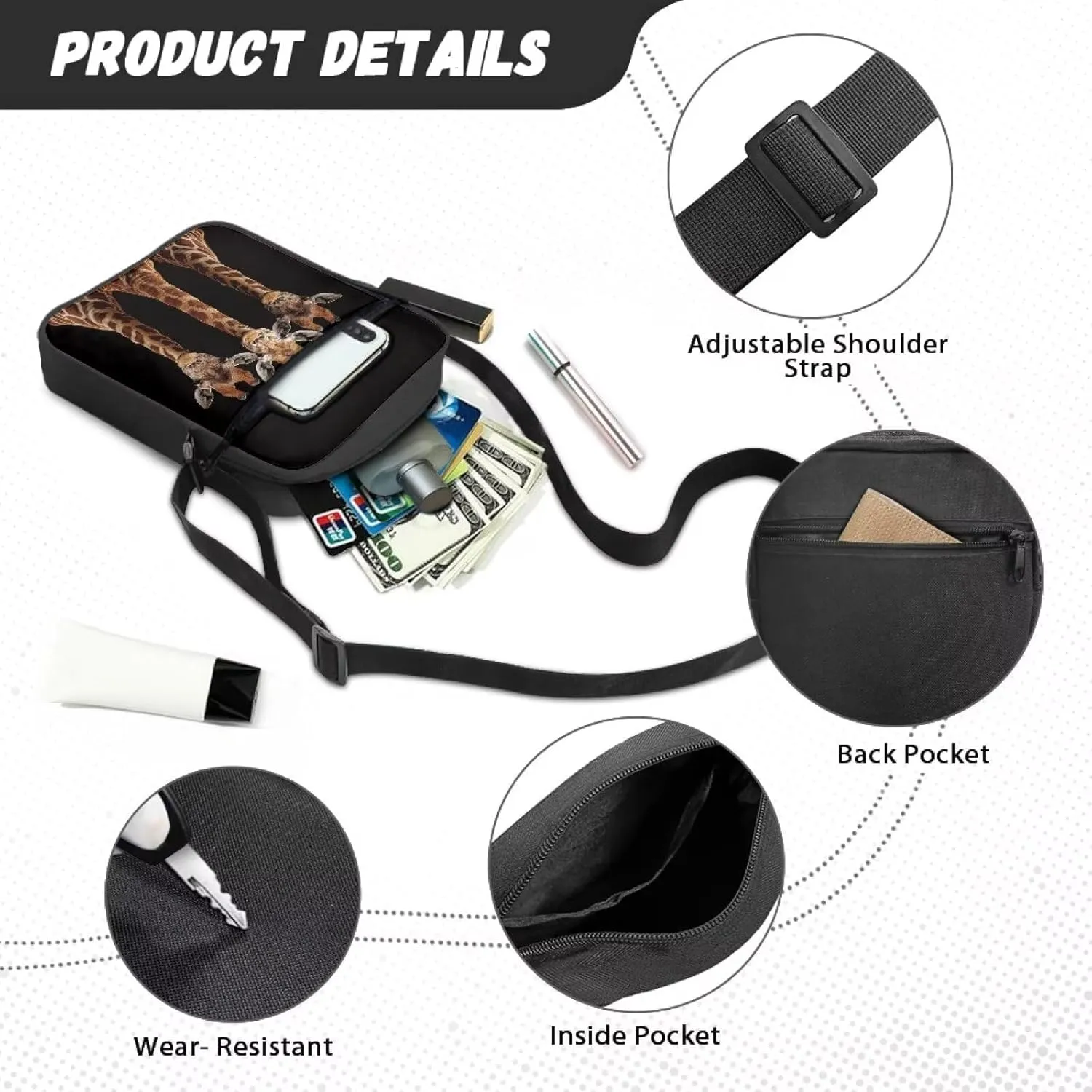 Xoenoiee Small Crossbody Bag Multi-pocket, Unisex Mini Messenger Bag Multi-functional Shoulder Bag for Outing Daily