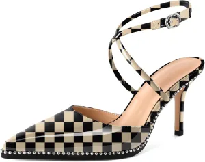 Zamikoo Sling Back High Heels Women Beaded Pointed Toe Crisscross Ankle Strap Stilettos Women Pumps