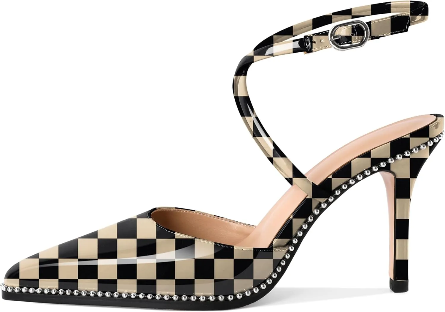 Zamikoo Sling Back High Heels Women Beaded Pointed Toe Crisscross Ankle Strap Stilettos Women Pumps